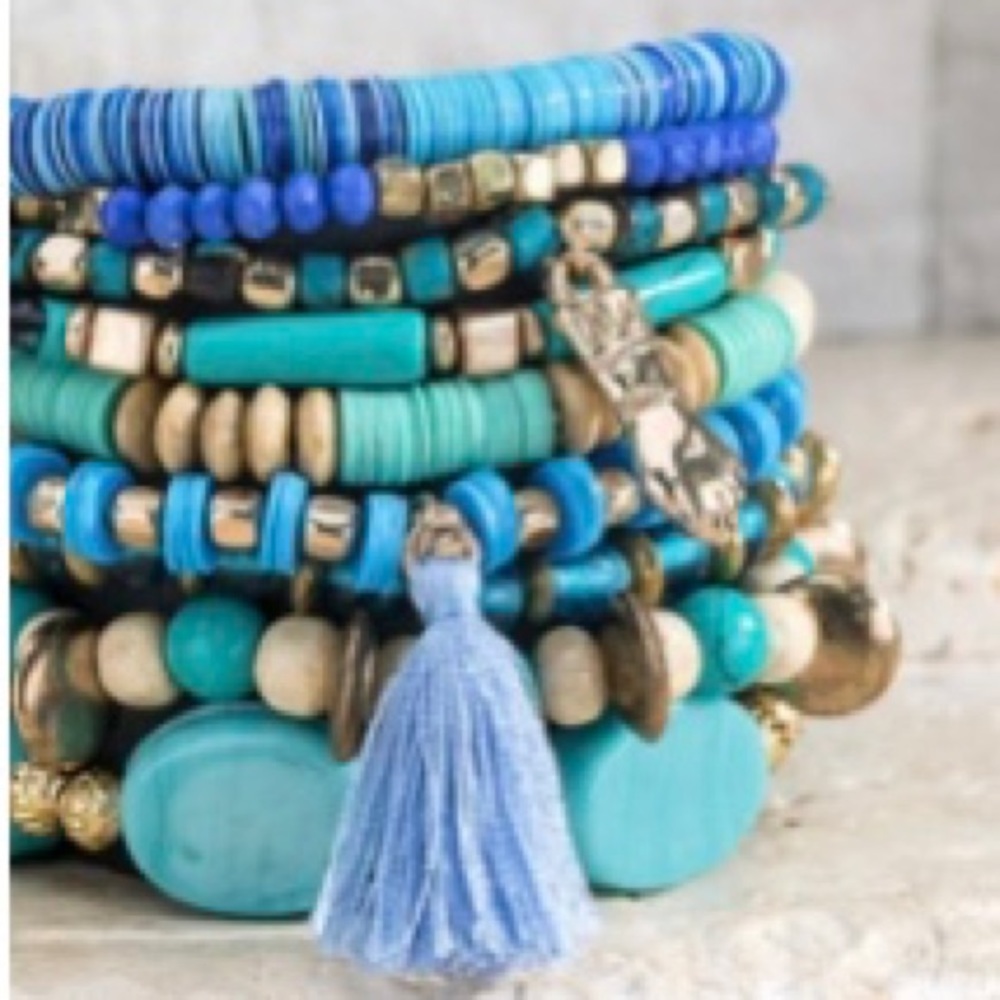 9 Piece Bohemian Stretch Bead Bracelet Set - Picture 2 of 6
